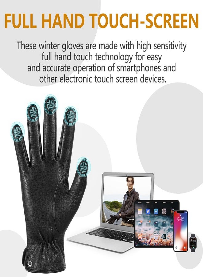 QOF Winter Genuine Leather Gloves for Men, Cashmere Warm Lined Finger Touchscreen Texting Driving Gloves - Image 3